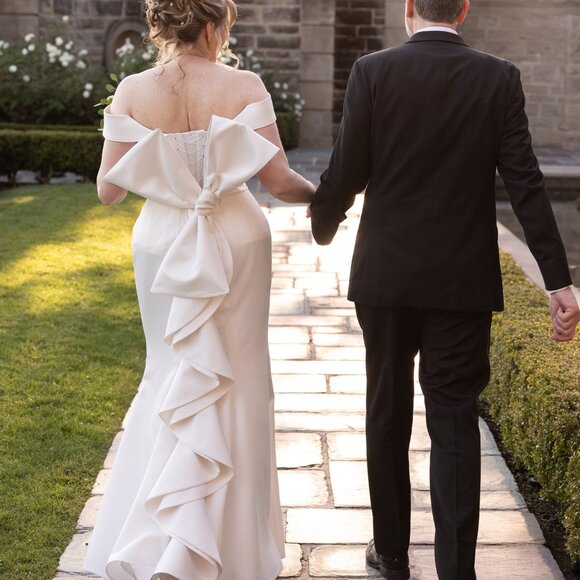 Bespoke, wedding gown, ivory, satin, corset top, trumpet skirt, 10-12 size - Picture 4 of 7